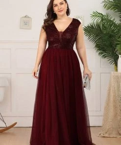 Ever-Pretty US Plus Size Maxi Long Sequin Formal Prom Dress With Cap Sleeve SHOP BY OCCASION