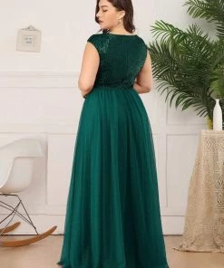 Ever-Pretty US Plus Size Maxi Long Sequin Formal Prom Dress With Cap Sleeve SHOP BY OCCASION