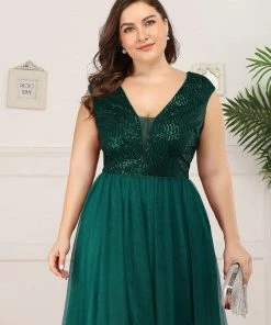 Ever-Pretty US Plus Size Maxi Long Sequin Formal Prom Dress With Cap Sleeve SHOP BY OCCASION