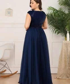 Ever-Pretty US Plus Size Maxi Long Sequin Formal Prom Dress With Cap Sleeve SHOP BY OCCASION