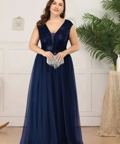 Ever-Pretty US Plus Size Maxi Long Sequin Formal Prom Dress With Cap Sleeve SHOP BY OCCASION