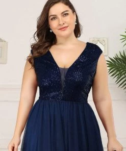 Ever-Pretty US Plus Size Maxi Long Sequin Formal Prom Dress With Cap Sleeve SHOP BY OCCASION