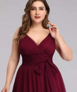 Ever-Pretty US Plus Size Double V Neck Maxi Tulle Bridesmaid Dress SHOP BY STYLE