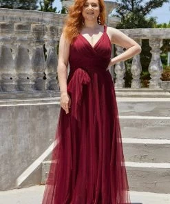 Ever-Pretty US Plus Size Double V Neck Maxi Tulle Bridesmaid Dress SHOP BY STYLE
