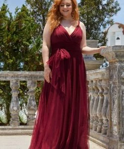 Ever-Pretty US Plus Size Double V Neck Maxi Tulle Bridesmaid Dress SHOP BY STYLE