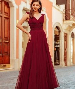 Ever-Pretty US Floor Length Double V Neck Tulle Bridesmaid Dresses 67 Ever-Pretty US Floor Length Double V Neck Tulle Bridesmaid Dresses