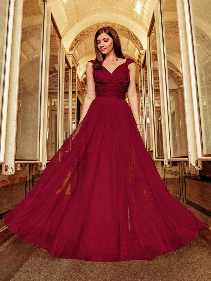 Ever-Pretty US Floor Length Double V Neck Tulle Bridesmaid Dresses 10 Ever-Pretty US Floor Length Double V Neck Tulle Bridesmaid Dresses