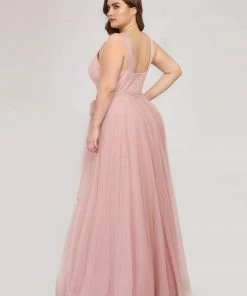 Ever-Pretty US Plus Size Double V Neck Maxi Tulle Bridesmaid Dress SHOP BY STYLE