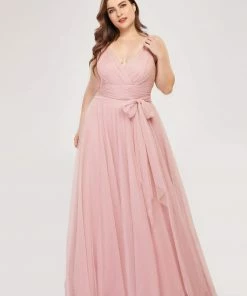 Ever-Pretty US Plus Size Double V Neck Maxi Tulle Bridesmaid Dress SHOP BY STYLE