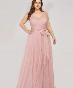 Ever-Pretty US Plus Size Double V Neck Maxi Tulle Bridesmaid Dress SHOP BY STYLE