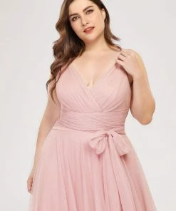 Ever-Pretty US Plus Size Double V Neck Maxi Tulle Bridesmaid Dress SHOP BY STYLE