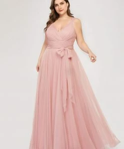 Ever-Pretty US Plus Size Double V Neck Maxi Tulle Bridesmaid Dress SHOP BY STYLE