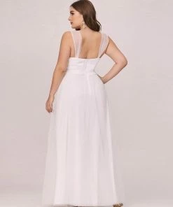Ever-Pretty US Plus Size Cap Sleeves Simple Tulle Wedding Dress Summer Dresses 2022