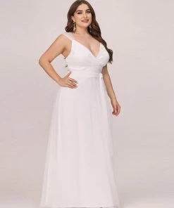 Ever-Pretty US Plus Size Cap Sleeves Simple Tulle Wedding Dress Summer Dresses 2022
