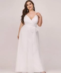 Ever-Pretty US Plus Size Cap Sleeves Simple Tulle Wedding Dress Summer Dresses 2022