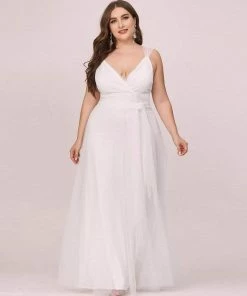 Ever-Pretty US Plus Size Double V Neck Maxi Tulle Bridesmaid Dress SHOP BY STYLE