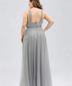 Ever-Pretty US Plus Size Double V Neck Maxi Tulle Bridesmaid Dress SHOP BY STYLE