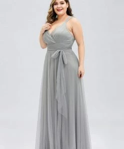 Ever-Pretty US Plus Size Double V Neck Maxi Tulle Bridesmaid Dress SHOP BY STYLE