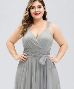 Ever-Pretty US Plus Size Double V Neck Maxi Tulle Bridesmaid Dress SHOP BY STYLE