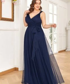 Ever-Pretty US Plus Size Double V Neck Maxi Tulle Bridesmaid Dress SHOP BY STYLE