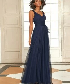 Ever-Pretty US Floor Length Double V Neck Tulle Bridesmaid Dresses 106 Ever-Pretty US Floor Length Double V Neck Tulle Bridesmaid Dresses