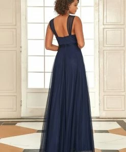 Ever-Pretty US Custom Size Floor Length Double V Neck Tulle Bridesmaid Dresses White Dresses