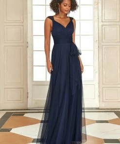 Ever-Pretty US Custom Size Floor Length Double V Neck Tulle Bridesmaid Dresses White Dresses