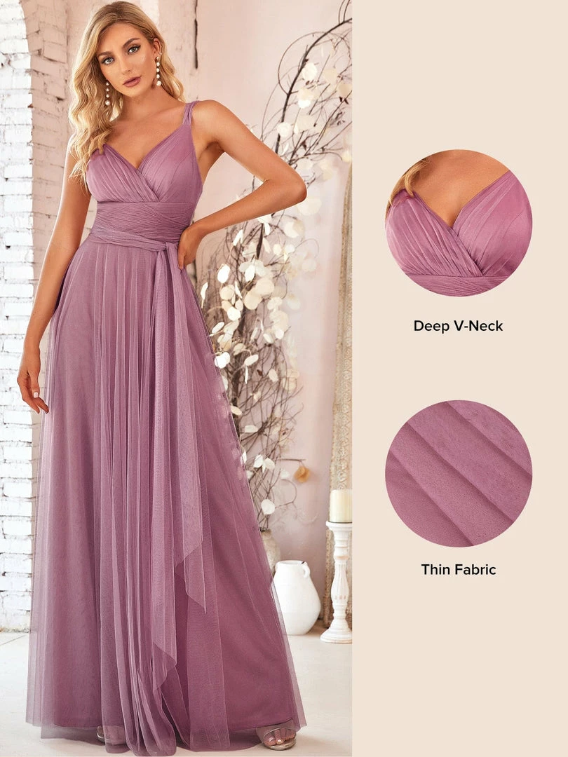 Ever-Pretty US Floor Length Double V Neck Tulle Bridesmaid Dresses 3 Ever-Pretty US Floor Length Double V Neck Tulle Bridesmaid Dresses