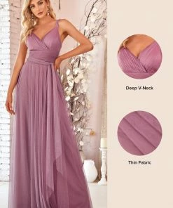 Ever-Pretty US Custom Size Floor Length Double V Neck Tulle Bridesmaid Dresses White Dresses