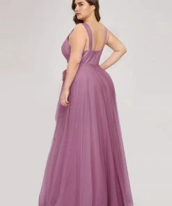 Ever-Pretty US Plus Size Double V Neck Maxi Tulle Bridesmaid Dress SHOP BY STYLE