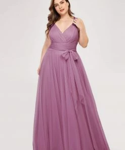 Ever-Pretty US Plus Size Double V Neck Maxi Tulle Bridesmaid Dress SHOP BY STYLE