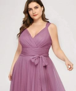 Ever-Pretty US Custom Size Floor Length Double V Neck Tulle Bridesmaid Dresses White Dresses