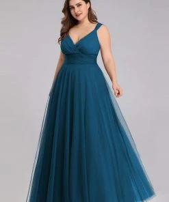 Ever-Pretty US Plus Size Double V Neck Maxi Tulle Bridesmaid Dress SHOP BY STYLE