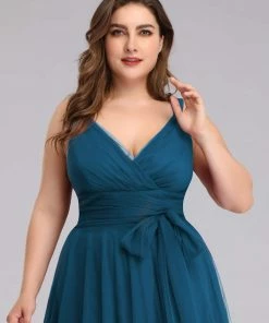 Ever-Pretty US Plus Size Double V Neck Maxi Tulle Bridesmaid Dress SHOP BY STYLE