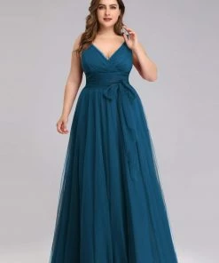 Ever-Pretty US Plus Size Double V Neck Maxi Tulle Bridesmaid Dress SHOP BY STYLE