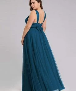 Ever-Pretty US Custom Size Floor Length Double V Neck Tulle Bridesmaid Dresses White Dresses