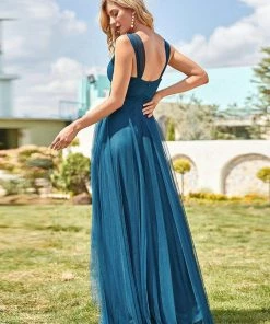 Ever-Pretty US Custom Size Floor Length Double V Neck Tulle Bridesmaid Dresses White Dresses