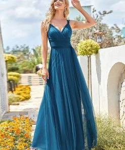 Ever-Pretty US Floor Length Double V Neck Tulle Bridesmaid Dresses 75 Ever-Pretty US Floor Length Double V Neck Tulle Bridesmaid Dresses