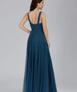 Ever-Pretty US Custom Size Floor Length Double V Neck Tulle Bridesmaid Dresses White Dresses