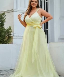 Ever-Pretty US Plus Size Double V Neck Maxi Tulle Bridesmaid Dress SHOP BY STYLE