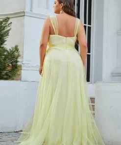 Ever-Pretty US Plus Size Double V Neck Maxi Tulle Bridesmaid Dress SHOP BY STYLE