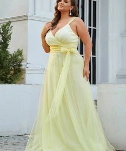 Ever-Pretty US Plus Size Double V Neck Maxi Tulle Bridesmaid Dress SHOP BY STYLE