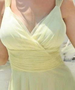 Ever-Pretty US Deep V Neck Pleated Bodice Simple Tulle Wedding Dress