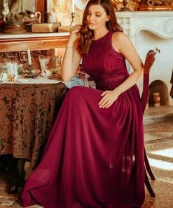 Ever-Pretty US Sleeveless Lace Bodice Empire Waist Long A Line Bridesmaid Dress