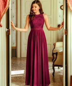 Ever-Pretty US Sleeveless Lace Bodice Empire Waist Long A Line Bridesmaid Dress