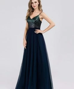 Ever-Pretty US Maxi Long Spaghetti Strap Prom Dress For Women With Sequin