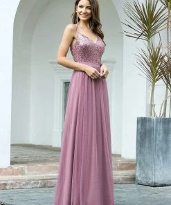 Ever-Pretty US Maxi Long Spaghetti Strap Prom Dress For Women With Sequin