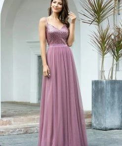 Ever-Pretty US Maxi Long Spaghetti Strap Prom Dress For Women With Sequin