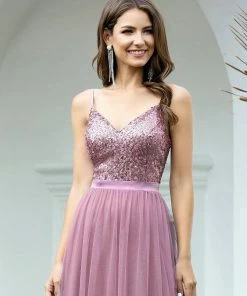 Ever-Pretty US Maxi Long Spaghetti Strap Prom Dress For Women With Sequin