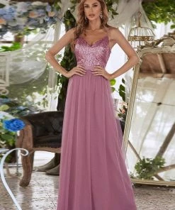 Ever-Pretty US Maxi Long Spaghetti Strap Prom Dress For Women With Sequin